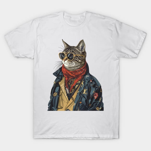 Luxury Cat Dress Up Hip Hop T-Shirt by Vlaa